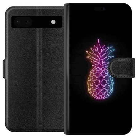Kompatibelt Lommeboketui til Google Google Pixel 6a Neonlysillustrasjon av ananas i fargerikt lys mot svart bakgrunn