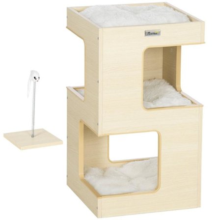 Rootz Cat House - Cat Cave - Cat Bin - 2 Eter Cat Cave - Inkluderer legetøj - Naturlig/Lysegrå - 34 cm x 34 cm x 60 cm