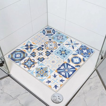 (sininen)60*40cm Liukumaton Suihkumatto Liukumaton Suihkumatto Liukumaton Neliönmuotoinen Turvamatto PVC Mukava Luffa Viemärireikiä