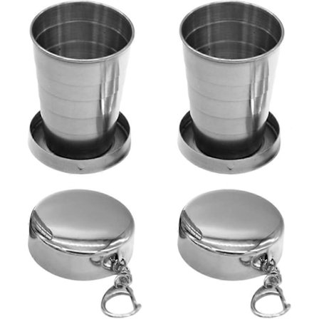 Pakke med 2 Sammenleggbare Kopper Rustfritt Stål Campingkrus Teleskopisk Bærbar 75ML Sammenleggbar Kopp med Nøkkelring Kopper Krus