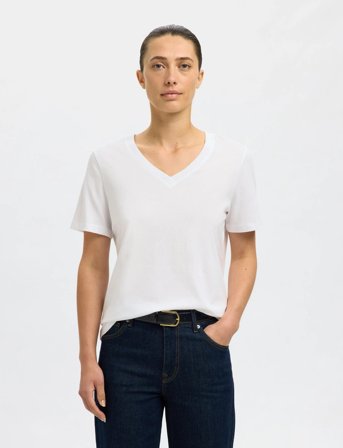 Selected Slfmyessential Ss V-Neck Tee Noos - White - S