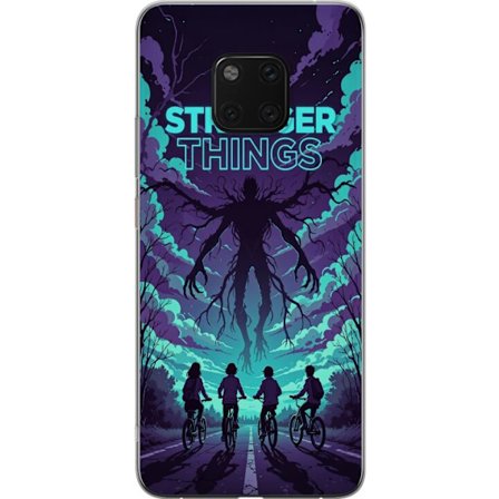 Yhteensopiva Puhelinkuori Huawei Huawei Mate 20 Pro Stranger Things -inspiroitunut fantasiaillustraatio, jossa on tumma hirviö, pyöräilevät lapset