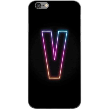 Yhteensopiva Puhelinkuori Apple Apple iPhone 6 Plus Neonkirjain V värikoodattu valossa mustaa taustaa vasten, minimalistinen muotoilu selkeällä heh