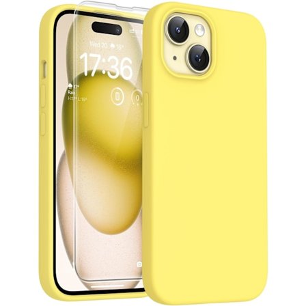 1 st Silikonfodral för iPhone 16 6,1 tum, Flytande Silikon Flerfärgad Slim Silkeslen Mjuk Touch Anti-Rep, gul