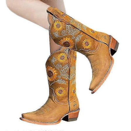 Cowboyboots for kvinner, blomsterbroderte ridestøvler, høye firkantede tær, vintage hesteridegaver