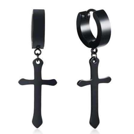 2-pack Piercing Örhänge Med Hängande Kors Svart Svart