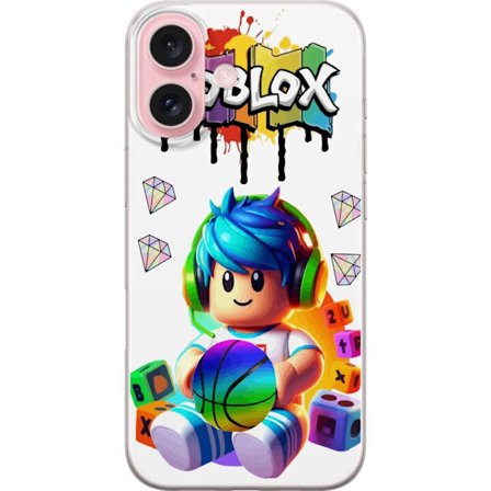 Yhteensopiva Puhelinkuori Apple Apple iPhone 16 Värikäs Roblox-kuvitus pelihahmolla, leluilla ja energialla, täydellinen pelifaneille ja moderniin