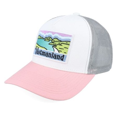 Wild Spirit - Rosa trucker Keps - Swedish Västmanland Landscape White/Grey/Pink A-Frame Trucker @ Hatstore