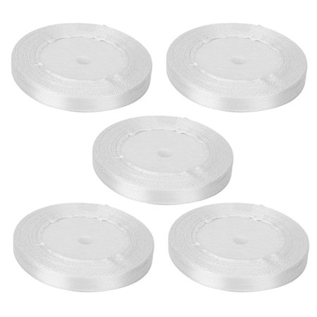 5 stk. Satinbånd 1 cm bredt 22 m langt Bryllupsdekoration til emballage Kagebagning Slikboks Hvid