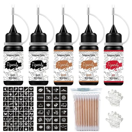 DIY Tatuering Bläck Frihand Gel Kit 78 st Temp Tatuering Schabloner 5 Flaskor Ins