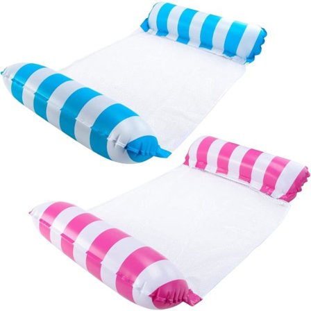 2 stk. hængekøje oppustelig pool flyder, multi-purpose pool hængekøje, voksen pool eller strand vand hængekøje liggestol stribet blå og pink