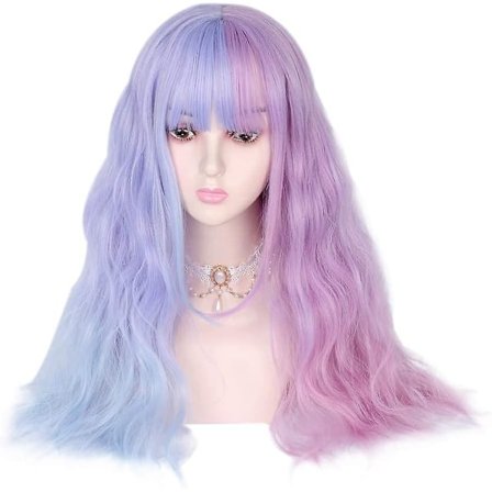 Rosa parykk Lang bølget parykk med lugg Parykk Harajuku stil Parykk for kvinner Festlig daglig Acsergery gave