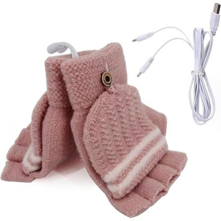 USB-oppvarmede hansker for menn og kvinner, fingerløse oppvarmede strikkede varme hansker, kan varme hele hånden.