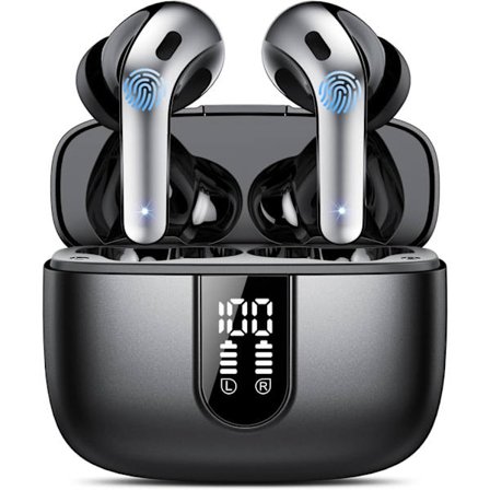 Langattomat nappikuulokkeet, 50 tunnin toistoaika Bluetooth-kuulokkeet, Bluetooth-kuulokkeet 5.3, korvassa 4 ENC-puhelun melunvaimennusmikrofonilla, 