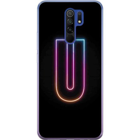Kompatibelt Mobildeksel til Xiaomi Xiaomi Redmi 9 Minimalistisk neonbokstav U i fargerik lys effekt mot svart bakgrunn