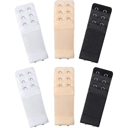 6-pakning BH-forlengere med 2/3-hekte for kvinner (hvit, svart, beige)