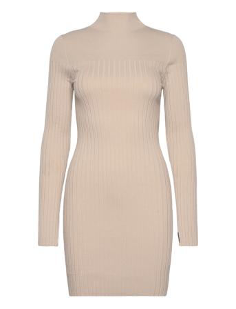 Iconic Rib Mini Knit Dress Ls Beige Calvin Klein