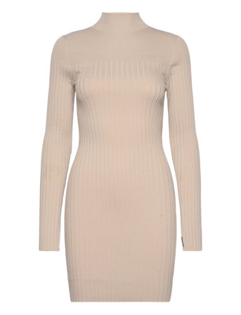 Iconic Rib Mini Knit Dress Ls Beige Calvin Klein