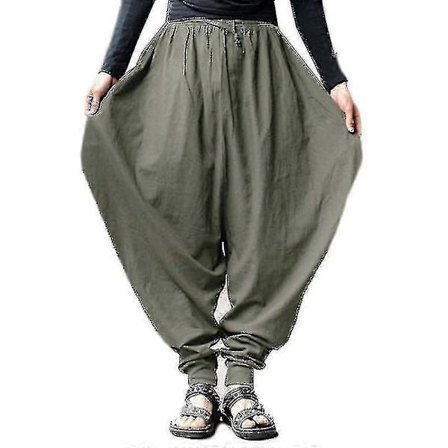 Herr Wide Harem Byxor Casual Baggy Byxor Yoga Bottoms Armégrön S