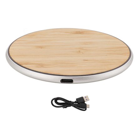 15W trådløs lader rund bambus ladeplate for Android og iOS-telefoner