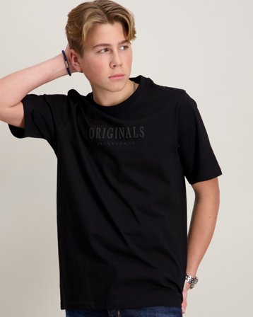 Jack & Jones JORFREDERIKSBERG TEE SS CREW NOOS JNR Zwart T-shirts Jongens - Kids Brand Store