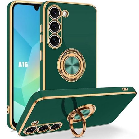 Coque til Samsung Galaxy A16 4G/5G, Silikone med Drejelig Ring - Natgrøn