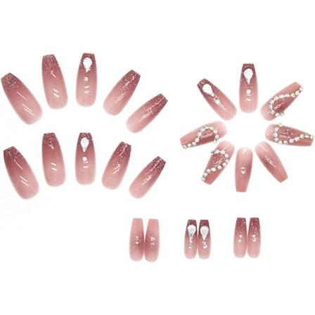 Galaxy Nail Art-sett, trykk-på mellomstore negler, fransk spiss i glass, sett med 24 løsnegler