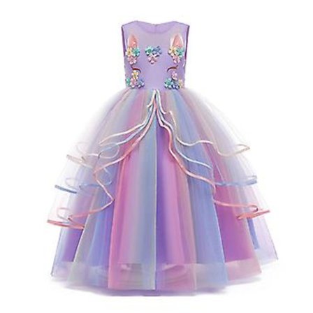 Tyttöjen mekko, sateenkaarenvärinen tanssiaispuku, hieno juhlamekko