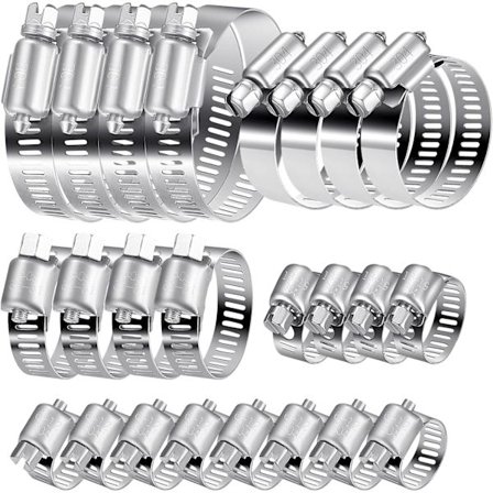20 st Slangklämmor, Justerbara 6-51 mm Slangklämmor i 304 Rostfritt Stål, 6-12/13-19/16-25/21-38/27-51 mm