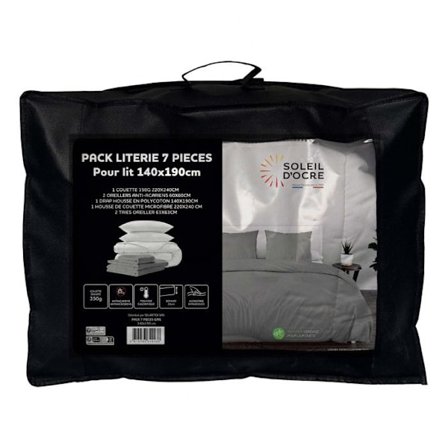 Sängkläder och uppsättning 7 Delar BOHEME grå för säng 140x190 cm, av Soleil d'ocre