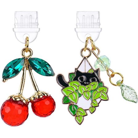 Dammskydd Berlock för Kindle - 2-pack Typ C/USB C Anti-dammskydd Kompatibla med Kindle, Körsbärs- och Svartkatt Hängen Berlocker Gåva för E-läsare 