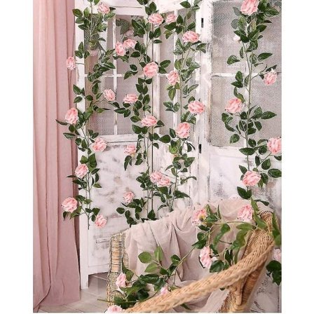 Kunstige blomsterranker 2m silke roser kunstige blomsterguirlande udendørs hængende til bryllupsdekoration eller udendørs have--