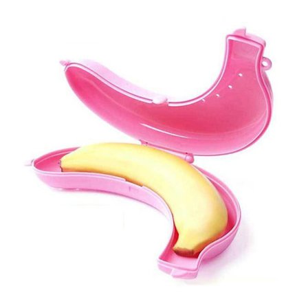 Stor Bananbeholder, 2 stk., Gratis Bananskræl, Bananbeskytter, Bananbeskyttelsesetui, Frugtbeholder til at Holde Frugt Frisk, Banankasse Pink