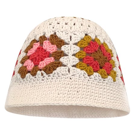 Virka blomma beige dam vinterhinkhatt mode stickad cloche