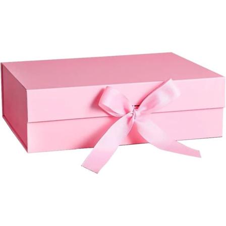 Hvide magnetiske gaveæsker med låg, 265x190x80 mm store gaveæsker, luksus robust foldbar papæske med bånd, magnetisk lukning ( Pink