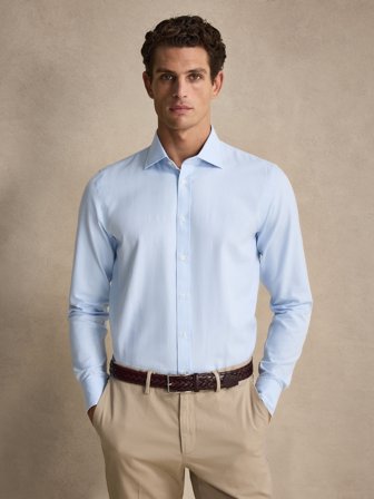 John Henric Men's Hellblaues Fischgrat-Hemd Slim Fit Size 42