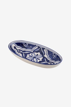 Dishes & Deco - Ovalt fad Blue Fond 30 cm - Hvid - Serveringsfade - Fra Homeroom