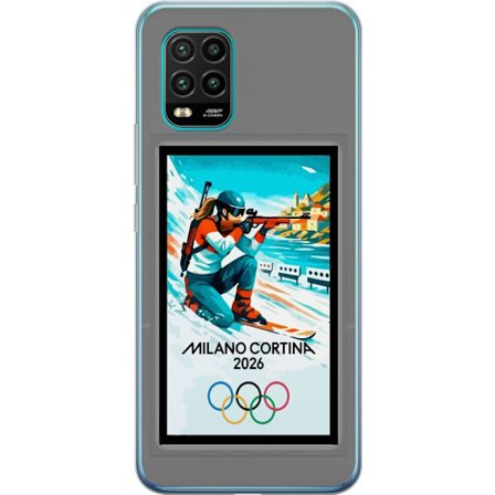 Kompatibelt Mobildeksel til Xiaomi Mi 10 Lite 5G Retroplakat Cortina Milano 2026 med fjell, vintersportsutøvere, italienske trikolor, Milano-katedrale