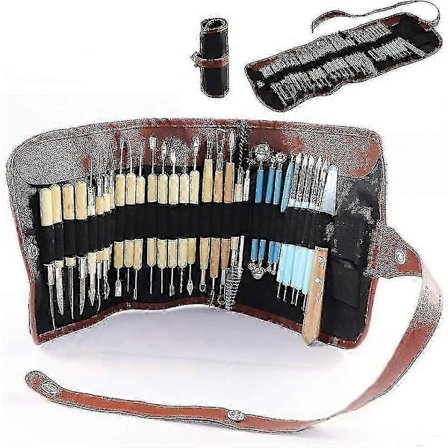 31 Deler Skjæreverktøysett Med Rulleveske, Treskjæringsverktøy for Keramikk 22 Deler + Keramisk Leire Innrykkingsverktøy Xxf