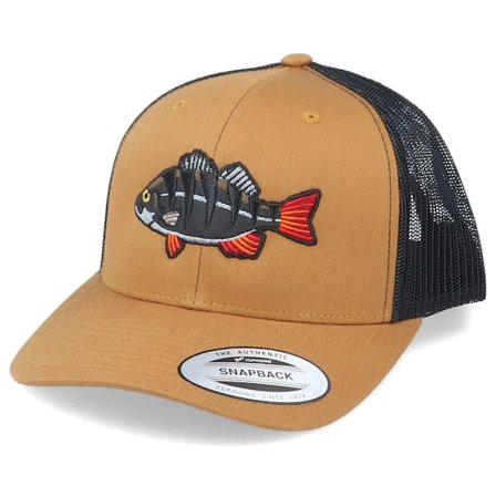 Skillfish - Brun trucker Caps - Perch Black Applique Retro Caramel Trucker @ Hatstore