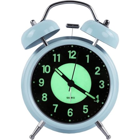 4 tommers alarmklokke, kvarts, analog, vintage, dobbel klokke, med