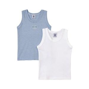 Kids - Petit Bateau 2-Pack White Stripe Vests 3 years - Underwear - 3 years - Blue