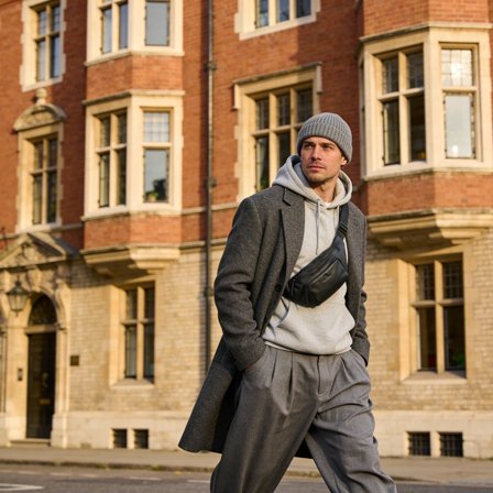 Marsupio in pelle nera pieno fiore per uomini - Borse in pelle