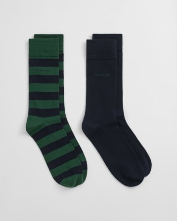 GANT Herren 2er-Pack Socken Blockstreifen & Einfarbig (43-45) Grün