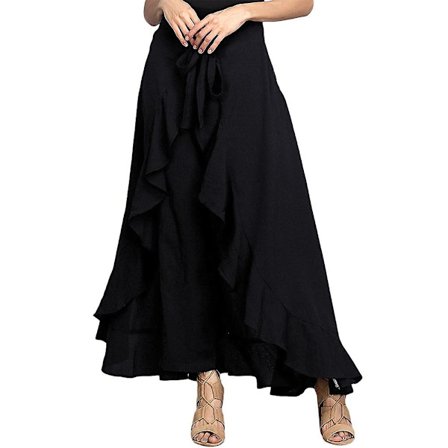Dam Palazzo Pants Oregelbunden Lös Solid Dam Byxor Klänning Black 3XL