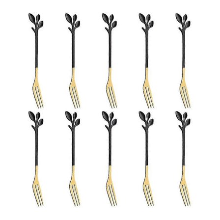 10 stk. Smagsprøve Dessertgafler Rustfrit Stål Blade Appetitvækker Gaffelfrugtgaffel, Tåler Opvaskemaskine Sort G