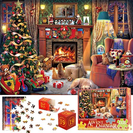 Puslespil Julekalender 2024 - 1008 Brikker - 24 Dages Juleafsætningskalender - Julepejs Puslespil til Børn A