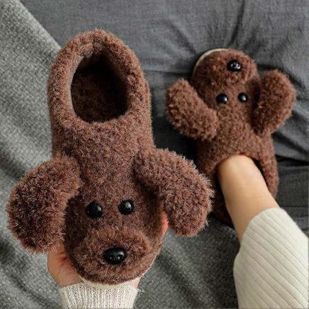 Bomullstofflor för höst och vinter, damskor med halkfri tjock sula och plysch