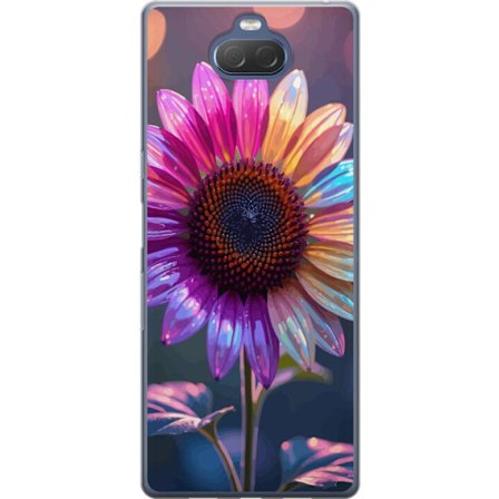Yhteensopiva Puhelinkuori Sony Xperia 10 Plus Iridescerende kukka, jossa kimaltelevat terälehdet vaaleanpunaisessa, violetissa ja kultaisessa sävyss