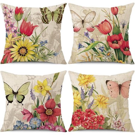 4 stk. - Putetrekk - 45*45 cm - ingen putekjerne - Linputetrekk - Dekorative putetrekk